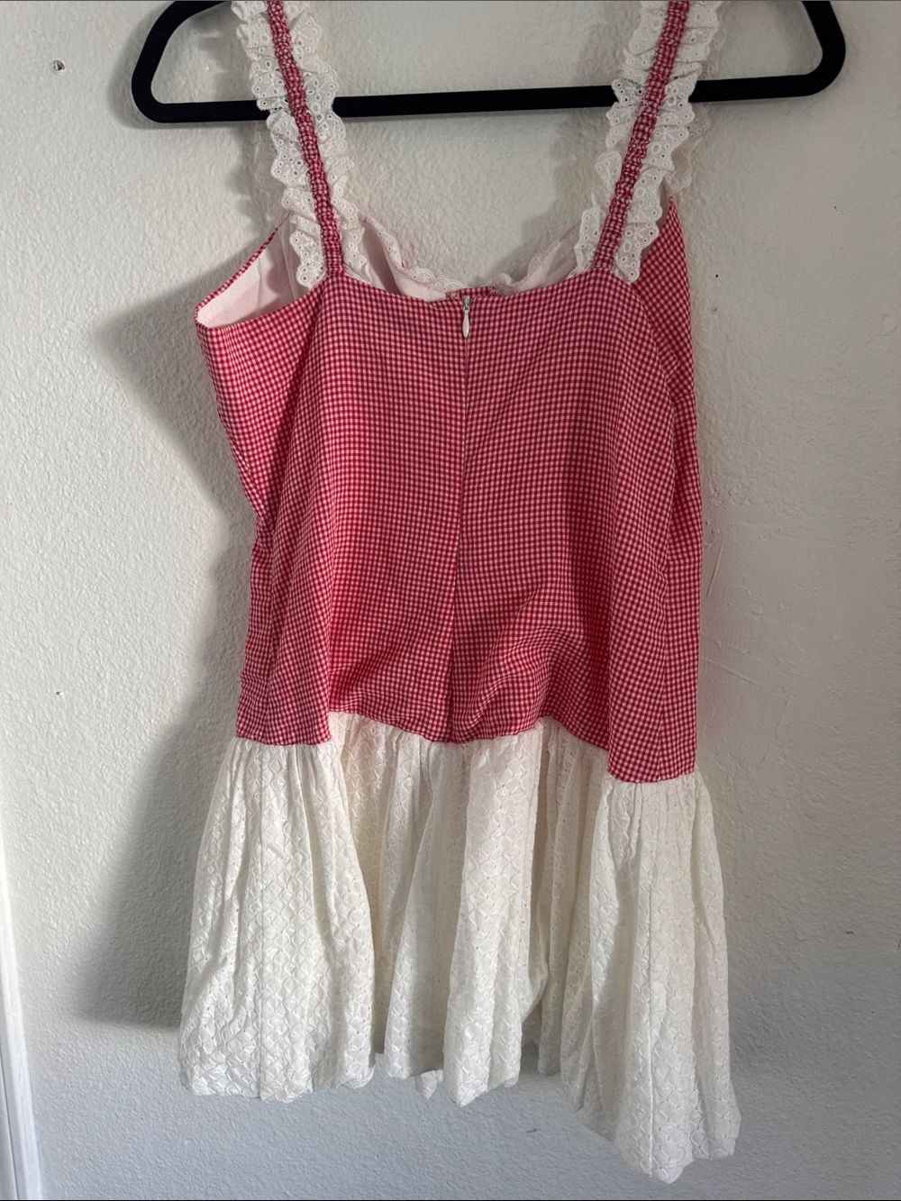 Lush Red Gingham Bodice with White Lace Skirt Dress - Picture 6 of 7
